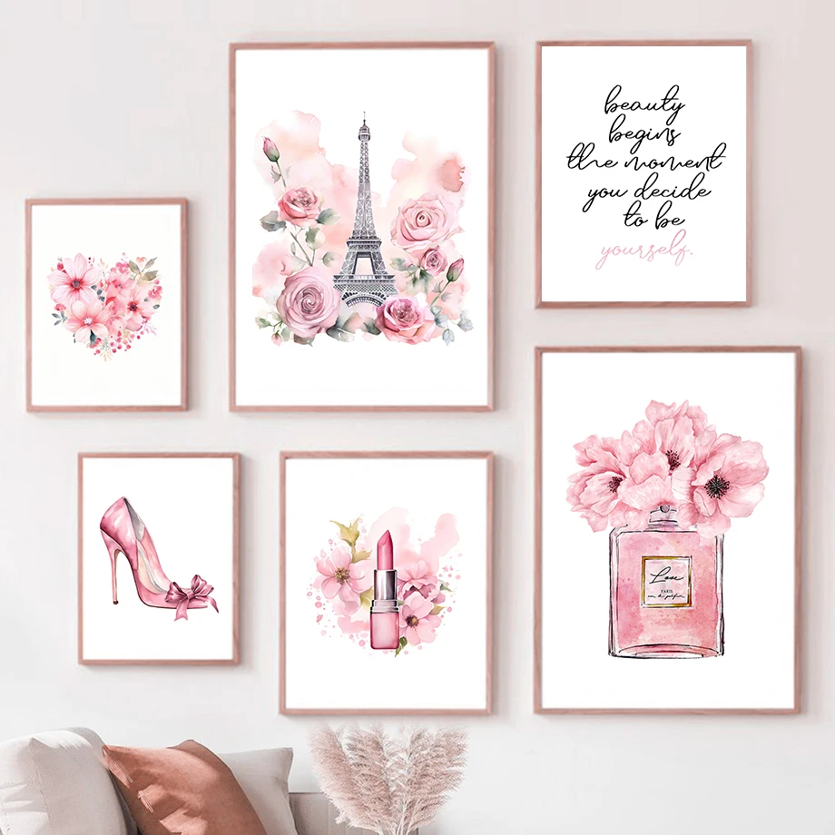 Home Decor Japandi - Paris Fashion Art Poster Pink Eiffel