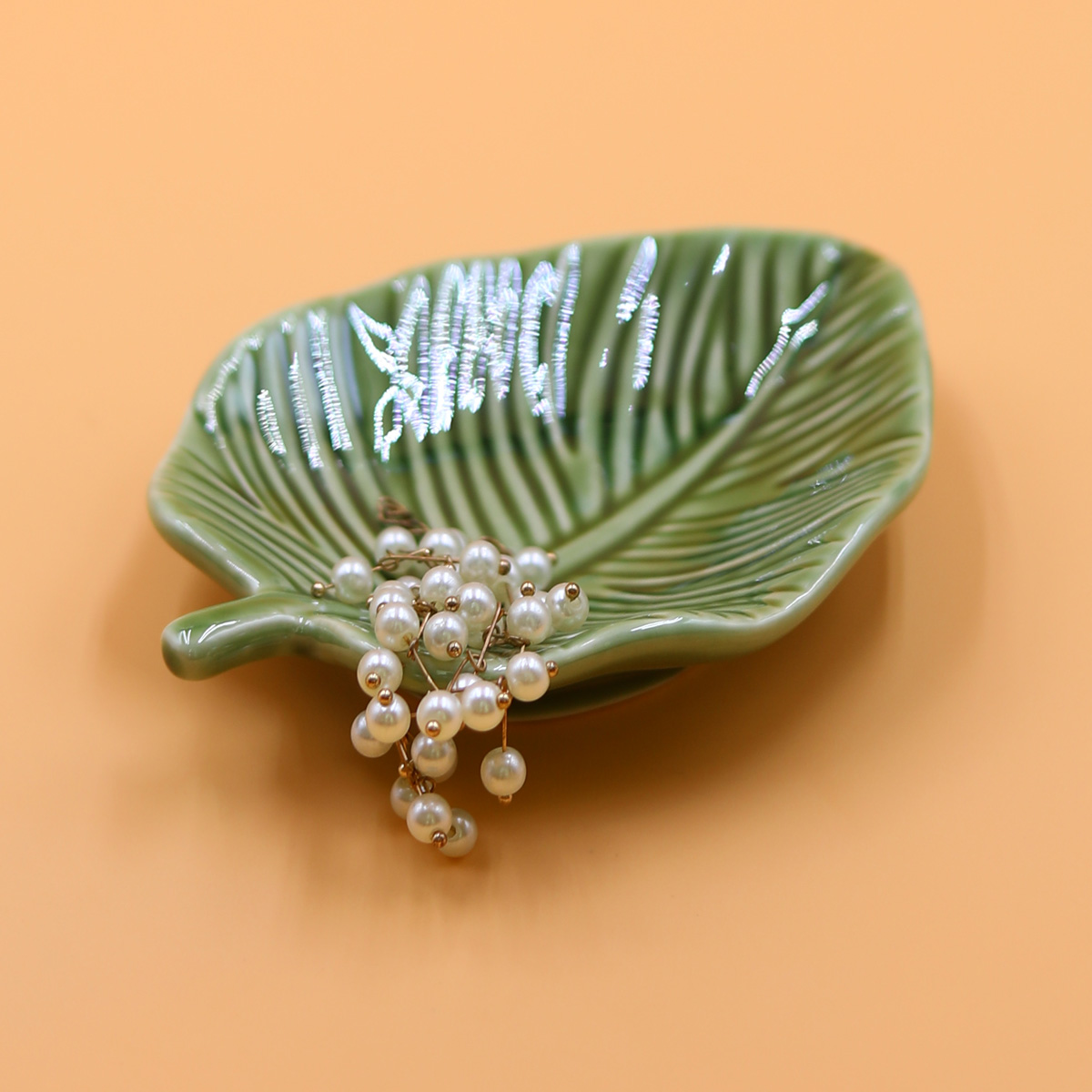 Ceramic Trinket Dish - 1Pcs Leaf-Shaped Jewelry Organizer Tray for