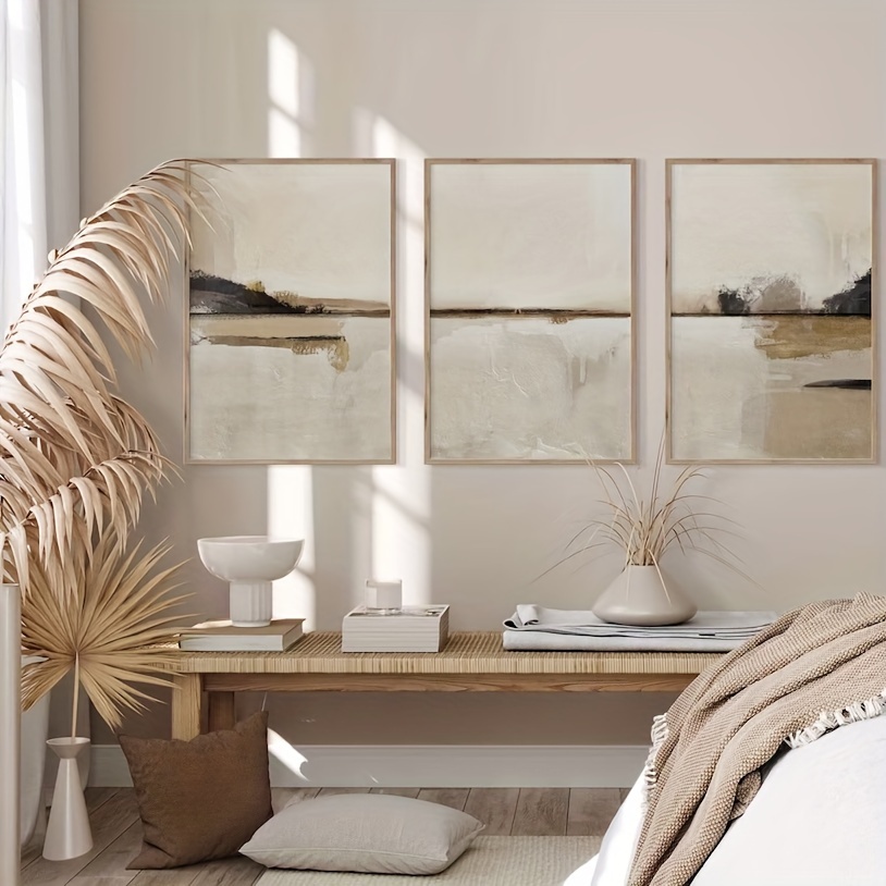 Home Decor Japandi - 3pcs/set Neutral Abstract Geometric Canvas Prints