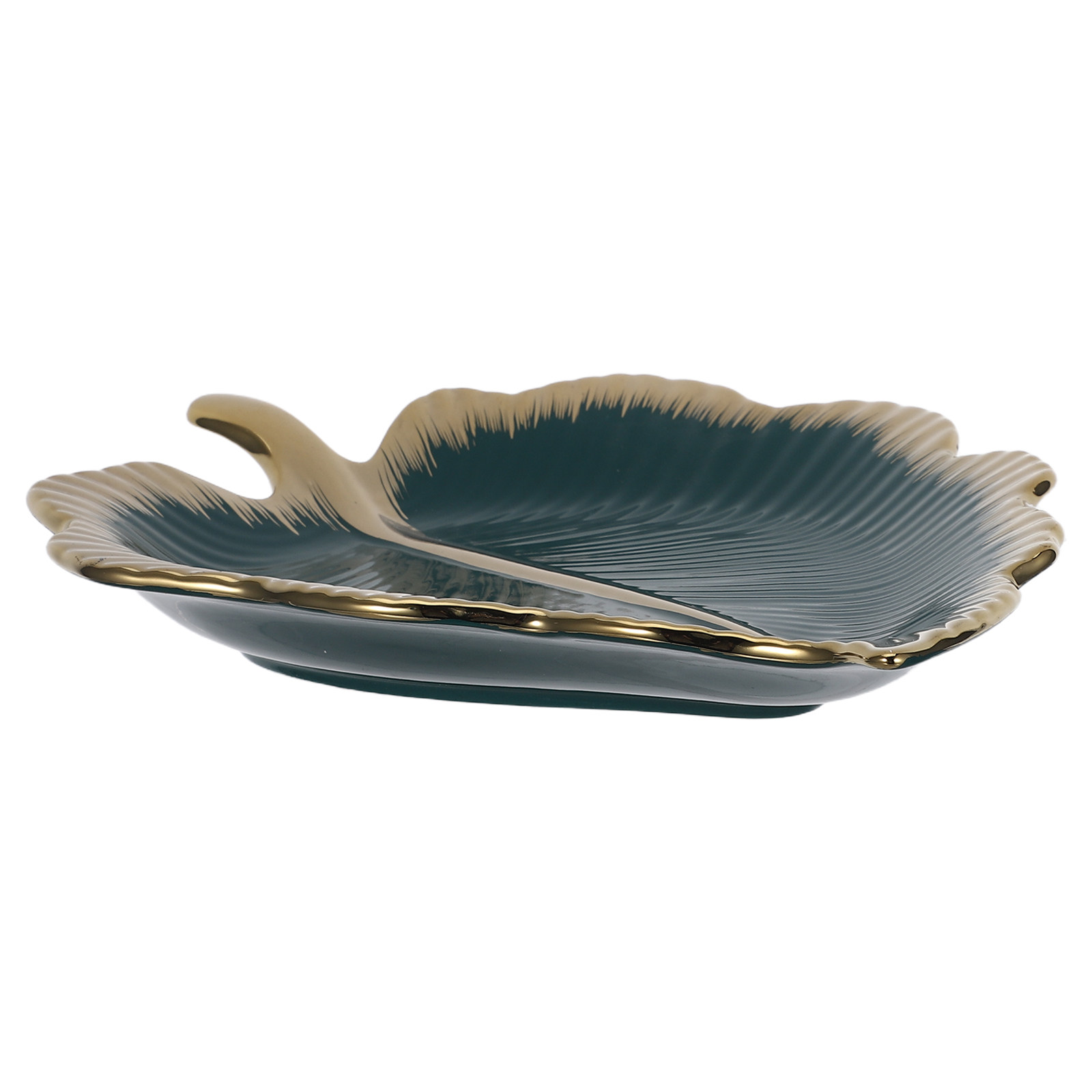 Ceramic Trinket Dish - Green Ceramic Leaf Jewelry Tray Small
