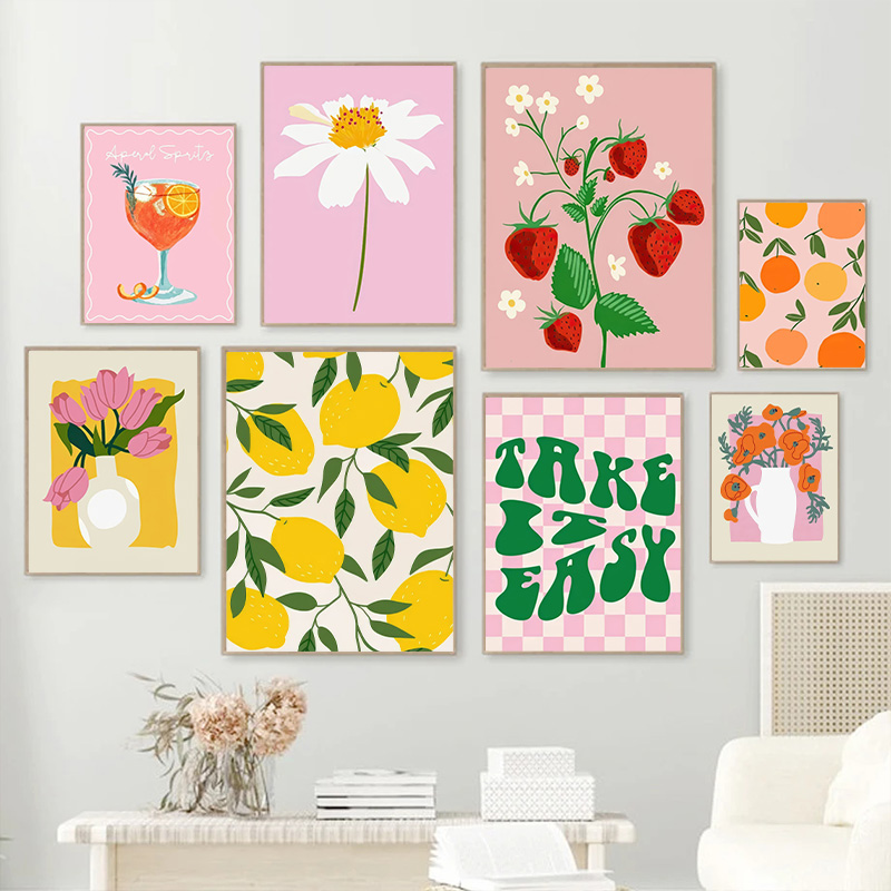 Geometric Wall Art - Colorful Homecoming Lemon Strawberry Flower Print