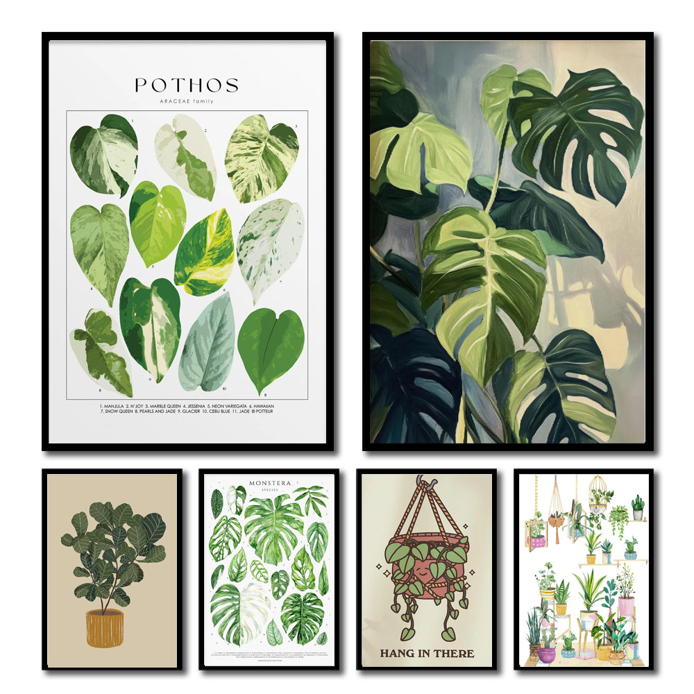 Home Decor Interior - (No frame)Green Botanical Leaves Canvas Wall