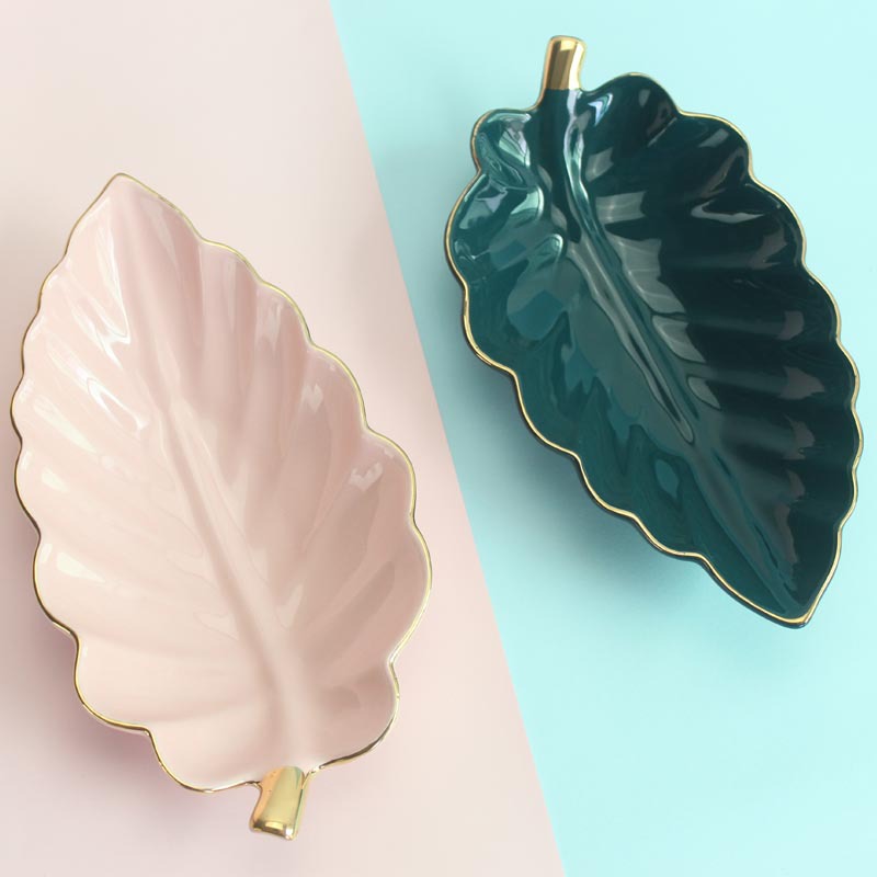 Ceramic Trinket Dish - Leaf Shape Ceramic Fruit Plate, Trinket