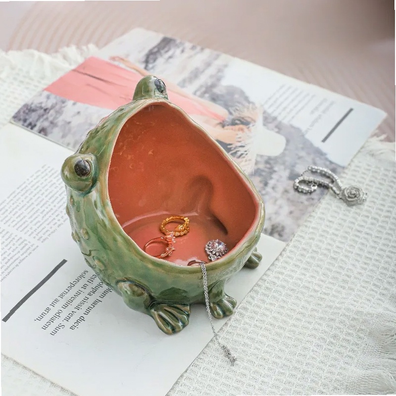 Ceramic Trinket Dish - Ceramic Frog Jewelry Dish Big Mouth