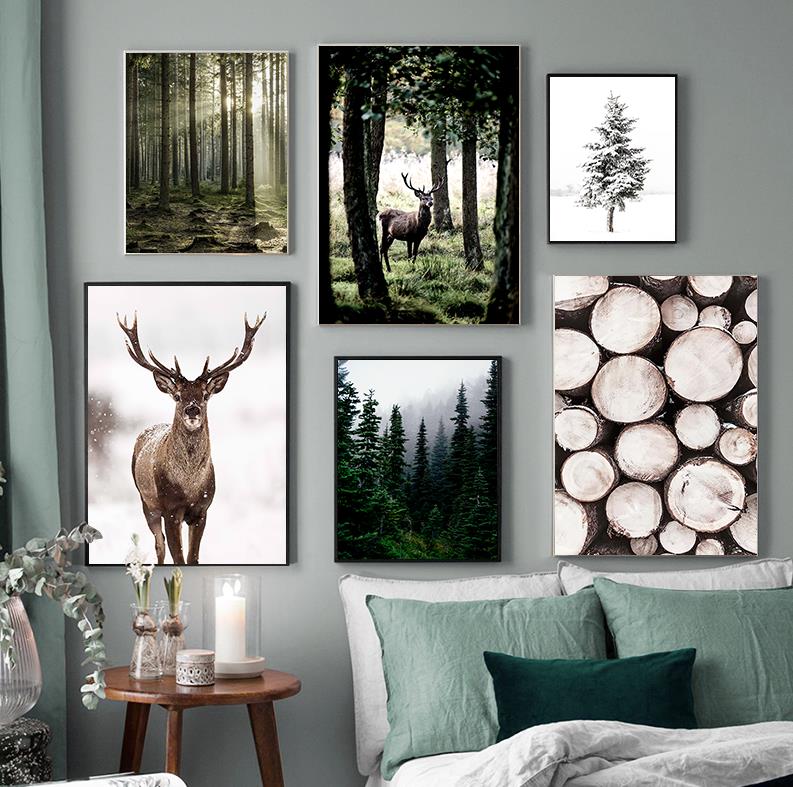 Home Decor Japandi - Winter Snow Forest Deer Owl Sunlight