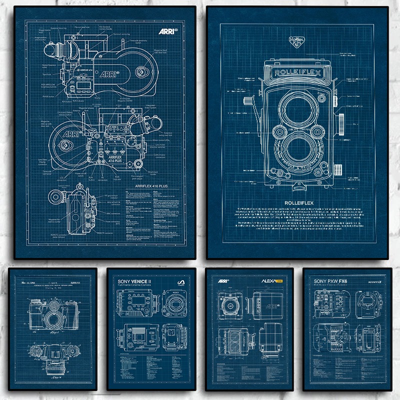 Geometric Wall Art - Vintage Leica Camera Blueprint Poster Photography