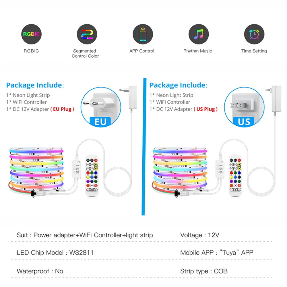 Tuya WiFi WS2811 RGBIC COB LED - огляд і ціна Home Decor Free App