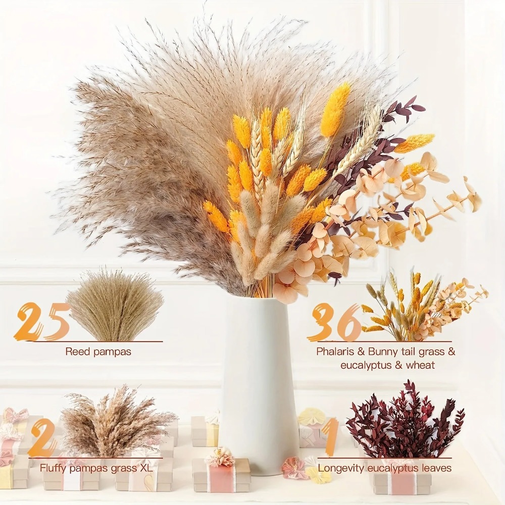 80Pieces Natural Dried Flowers - огляд і ціна Pampas Grass Decor